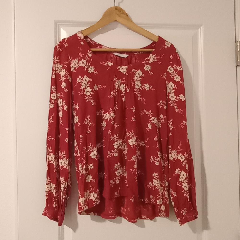 Lucky Brand Women's Red Floral Long Sleeve Top Size S